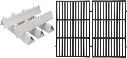 Leship Barras aromatizantes de 17.5 pulgadas y rejillas de cocción de 19.5 pulgadas de repuesto para Weber 7620 7524, Genesis 300 Series E310 E320