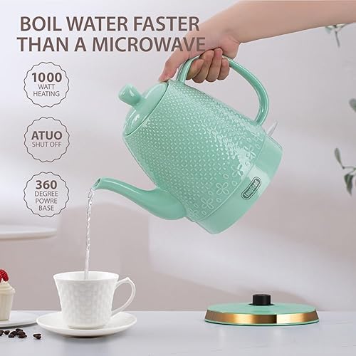 Miniatura 5 de Hervidor eléctrico de cerámica de 1.2 litros, agua de hervir rápidamente 1000 W para café y té, apagado automático, protección para hervir en seco,