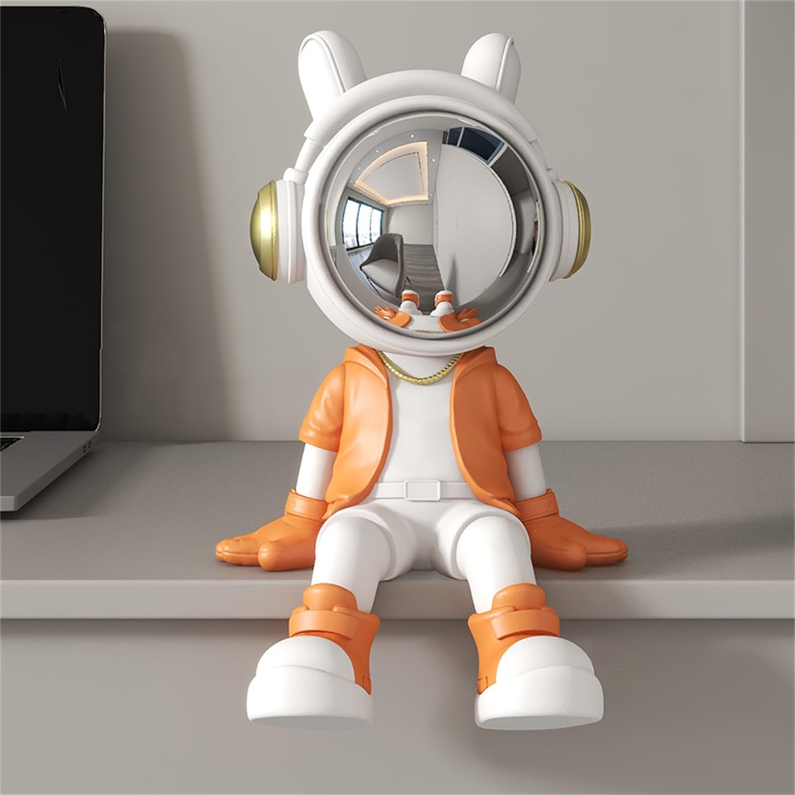 CHUOZI Astronaut Statue Spaceman Sculpture Figure Decor Home Living Room,Office,Desktop,Bookshelf Decorations (Reading (Orange) Without Base)
