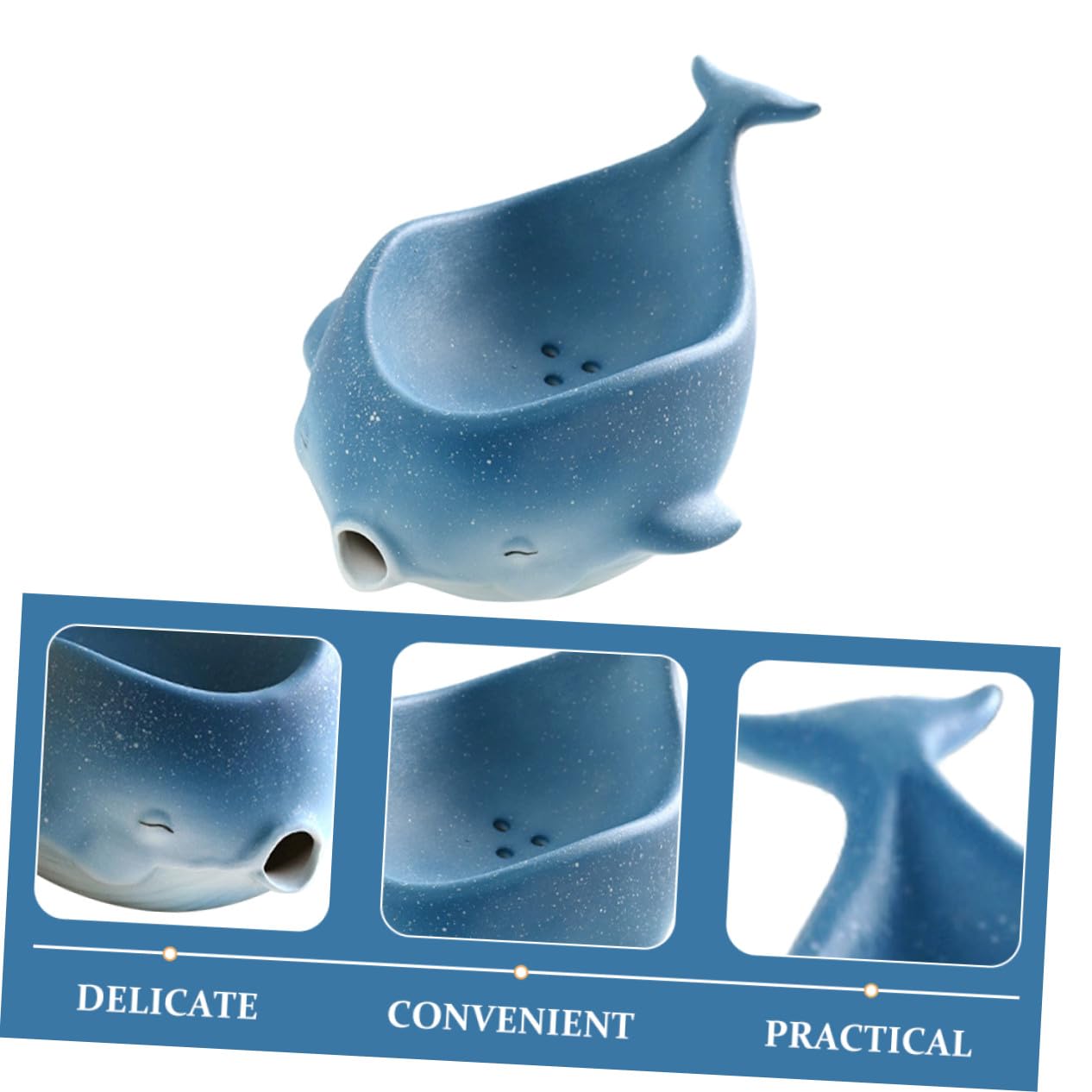 Portasapone in Ceramica Forma di Cetaceo con Drenaggio Autopulente Vassoio Portaoggetti Decorativo per Bagno e Cucina Supporto per Sapone e Spugna Resistente e Pratico
