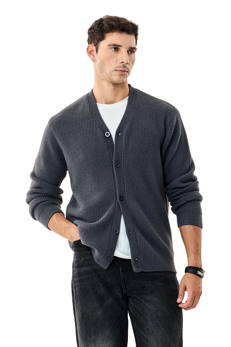 snitch Men's Textured Knit Cardigan Sweater | Relaxed Fit V-Neck Full Sleeves with Buttoned Closure | Premium Acrylic Blend Warm & Lightweight for Casual Layering-picture-19