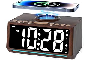 Retro Wooden Alarm Clock Radio with iPhone Charger
