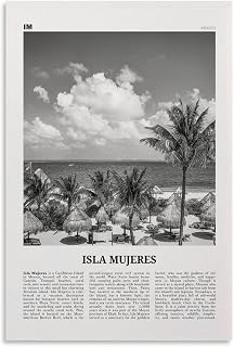Isla Mujeres Print Black and White, Isla Mujeres Wall Art, Isla Mujeres Poster, Isla Mujeres Photo, Print Canvas Poster Bedroom Decor Sports Landscape Office Room Decor Gift 12x18inch(30x45cm)