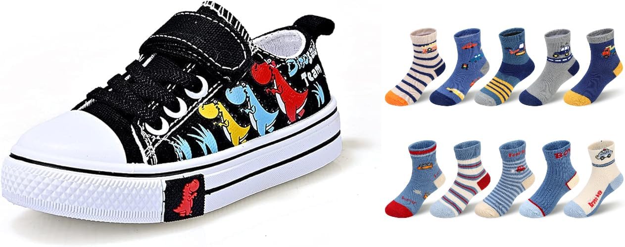 Boys Canvas Sneakers Novelty Crew Socks Set Todder Size 5