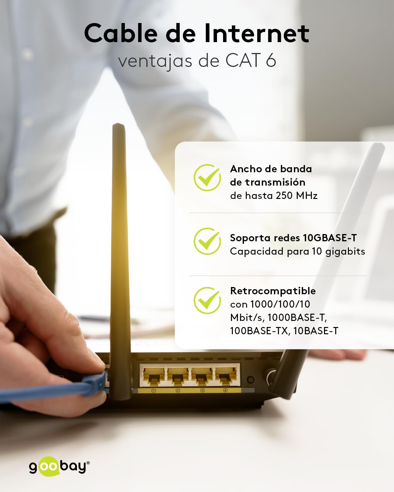 Cable CAT 6 Cable de red LAN para Gigabit Ethernet Cable de conexión blindado S-FTP con conector RJ45, 10 metro, blanco