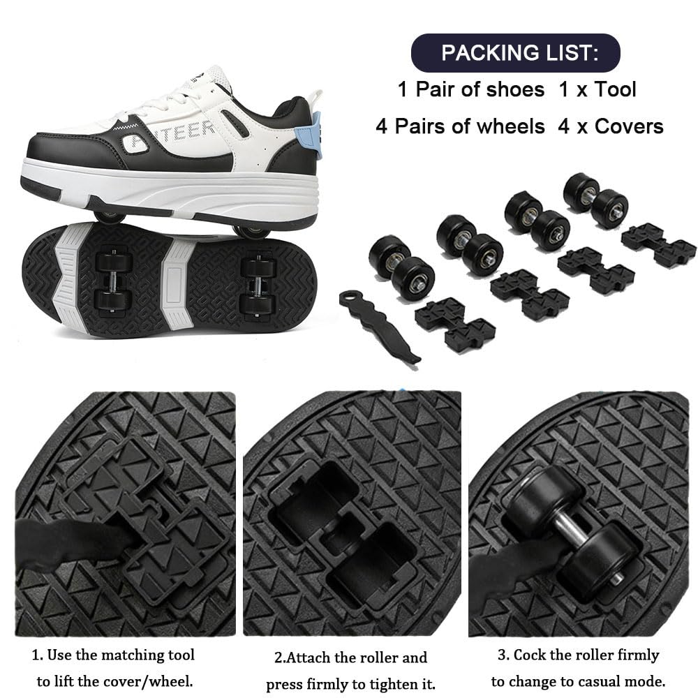 Hiseng Chaussure Roller Fille 31-40EU, Basket Roller pour Enfan Chaussure a Roulette Garcon Chaussure a Roulette Fille Garçons Chaussures Roller Roues Basket a Roulette Adolescents pour Extérieur