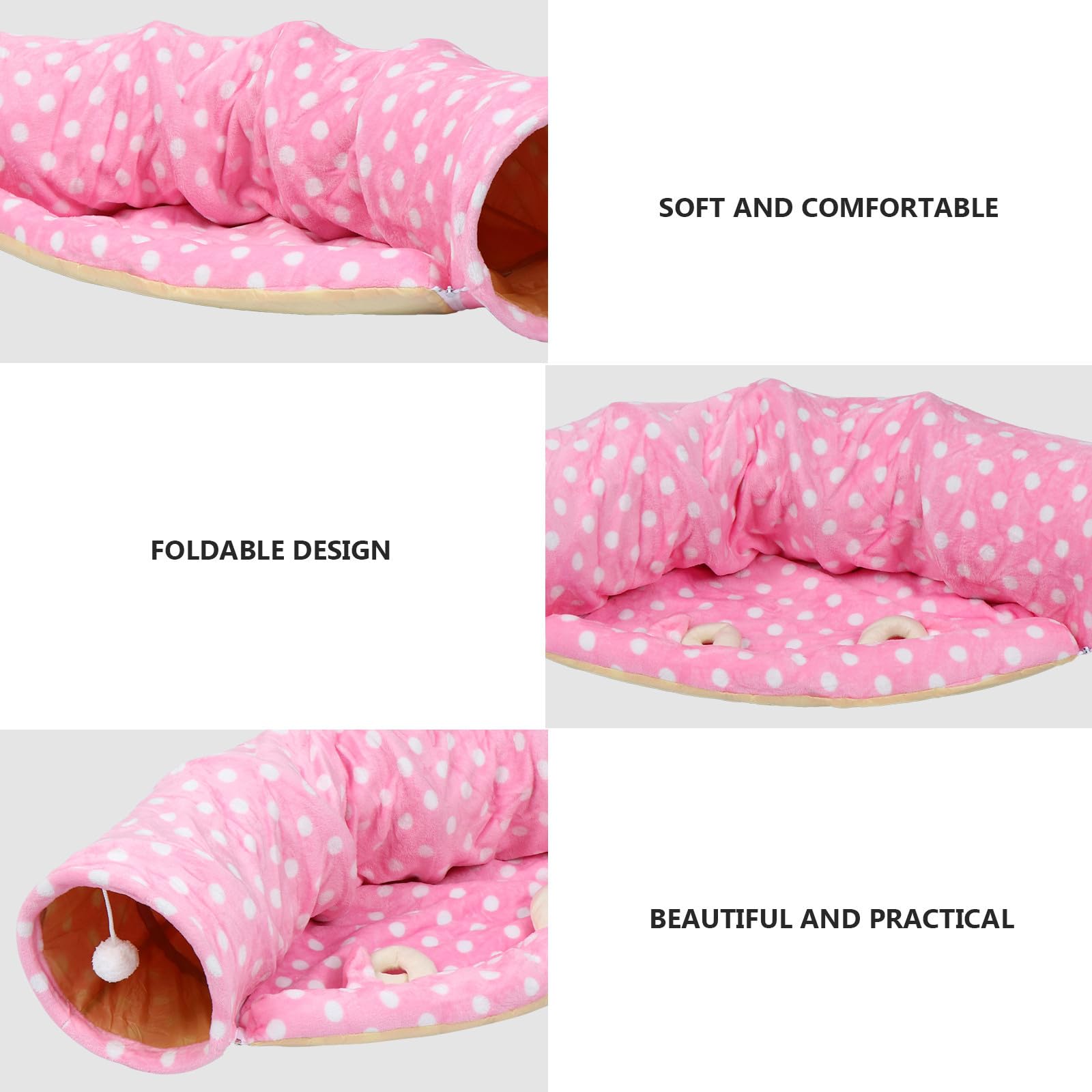 Túnel para Gatos Rosa de Lona, Dos Vías, Bola Decorativa
