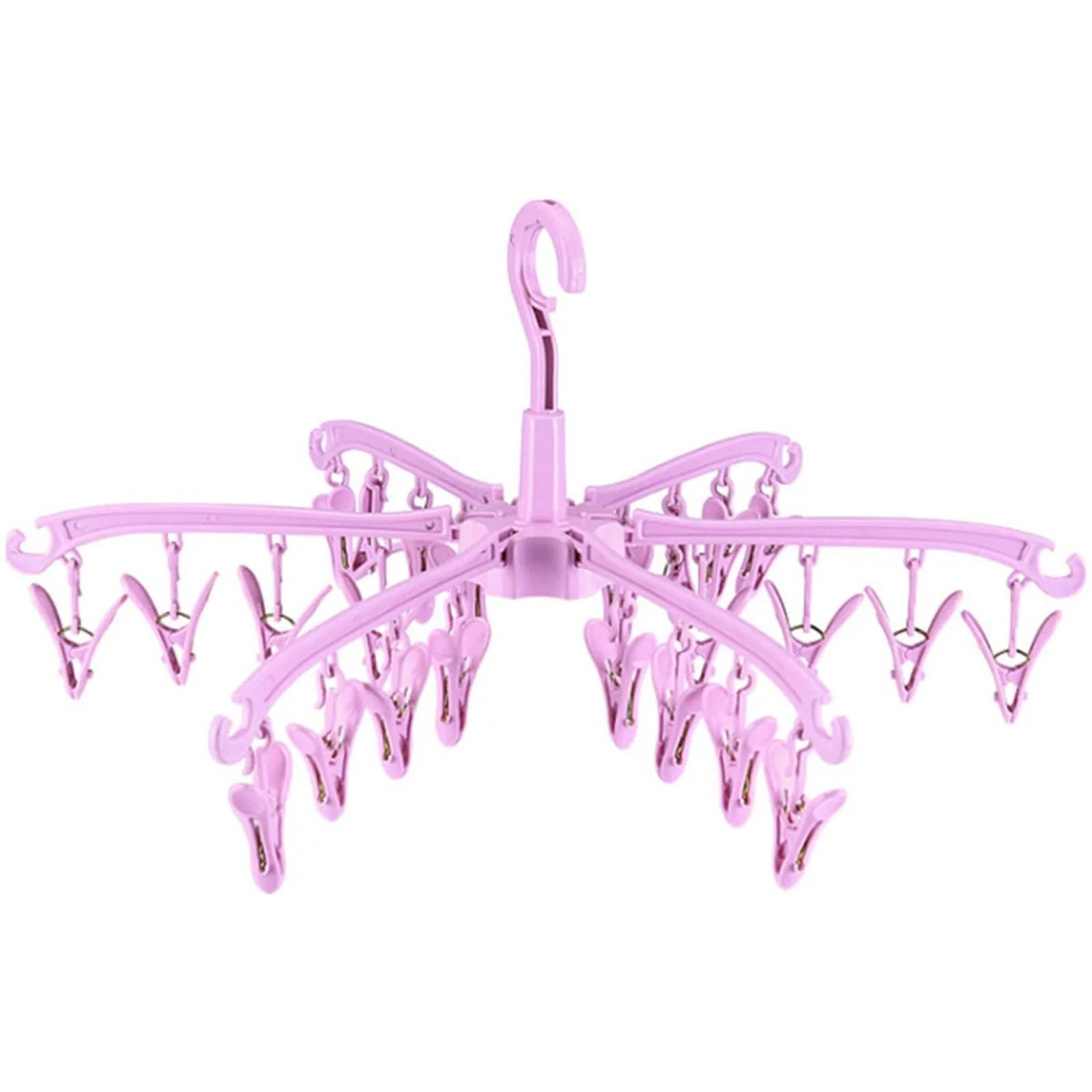 Ilumos 2pcs 24-Clips Windproof Drying Rack - Rotatable Foldable Hanger For Socks And Underwear(Pink)