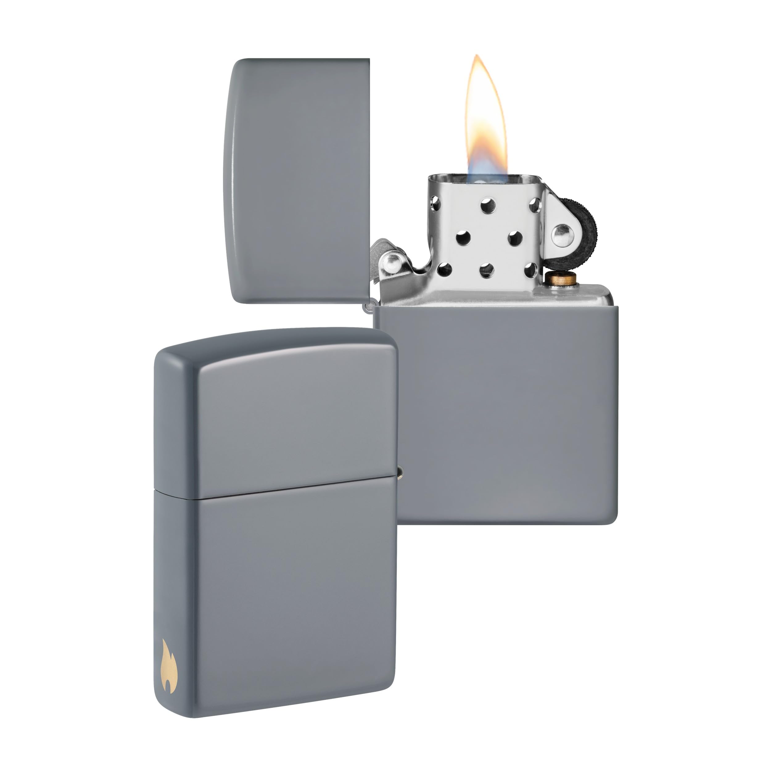 Zippo Sturmfeuerzeug - Flat Grey mit seitlicher Flammengravur - Nachfüllbar - Wiederverwendbar - Windfestes Design - Geschenkbox - Made in USA - Amazon Exclusive