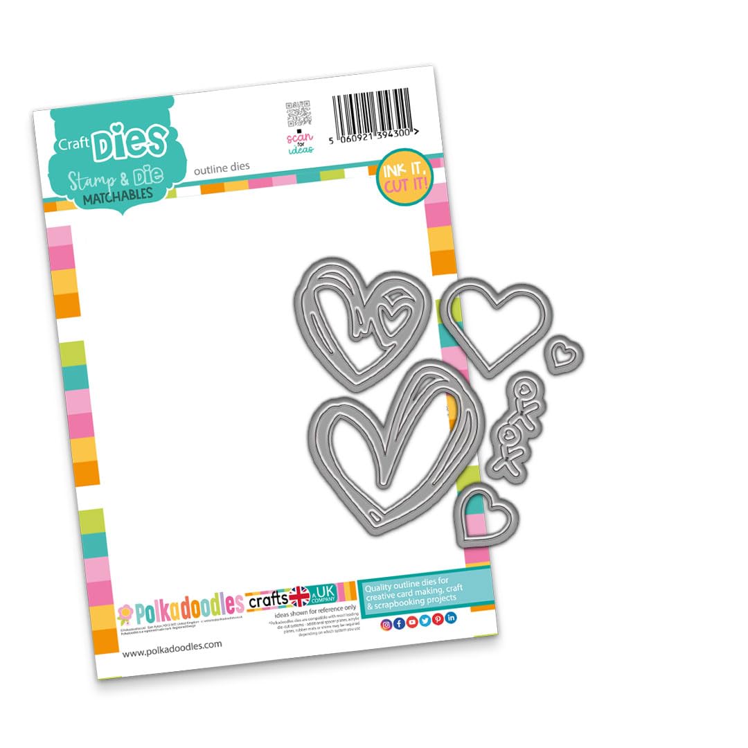 Polka Doodles Clear Scribble Heart Dies Craft, Card Making Scrapbooking Cutter Dies - Wh