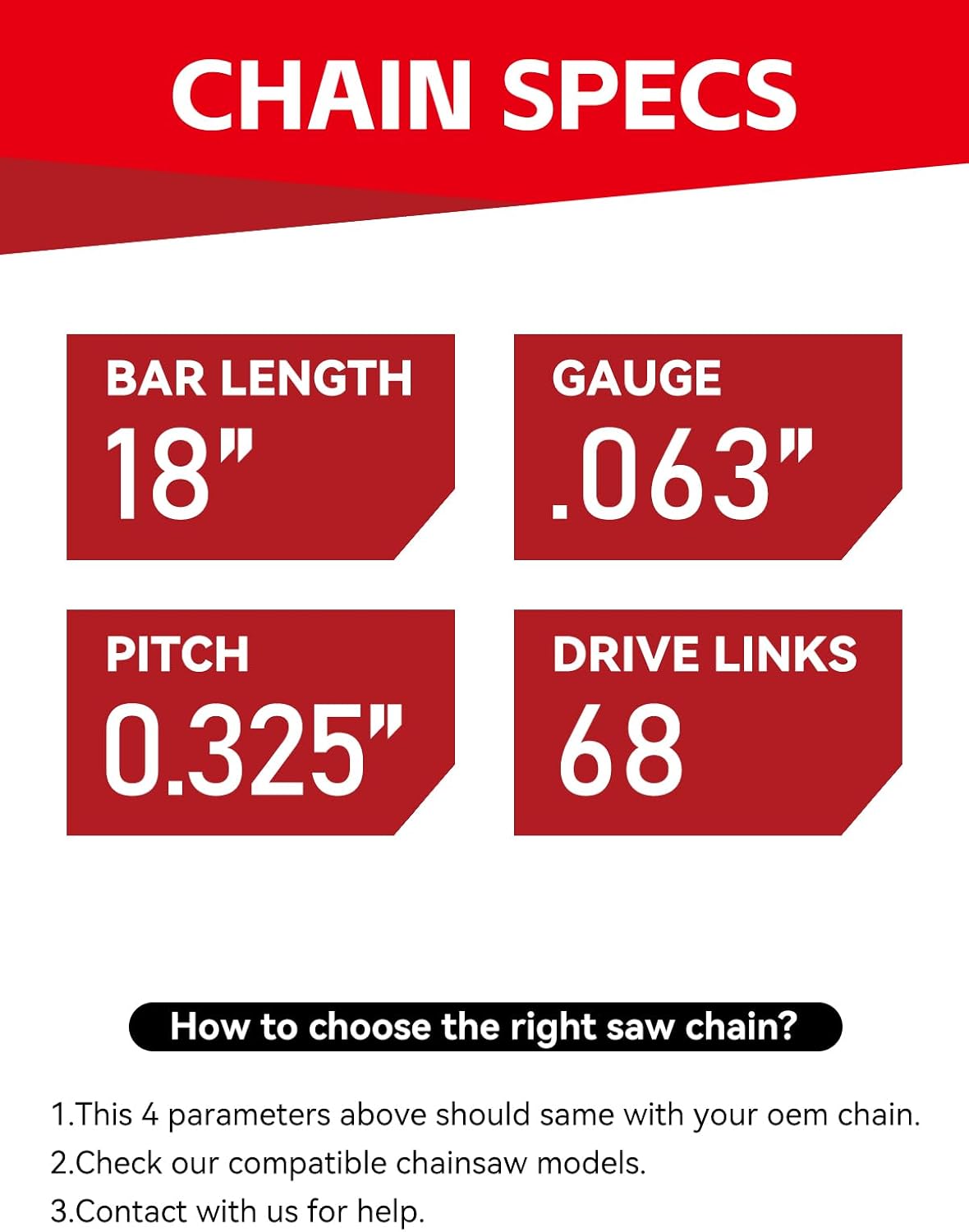 18 Inch Chainsaw Chains, Pack of 4 Chains 68 Drive Links .325" Pitch .063" Gauge L68 Low-Kickback Semi-Chisel Replacement Saw Chains fits MS241 C-M MS250 MS250C MS265 26RS68 26RM3 68 and More