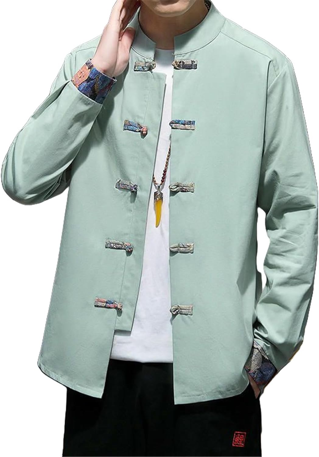 Men's Chinese Style Hanfu Tang Suit Stand Collar Handmade Frog Button Ethnic Clothing