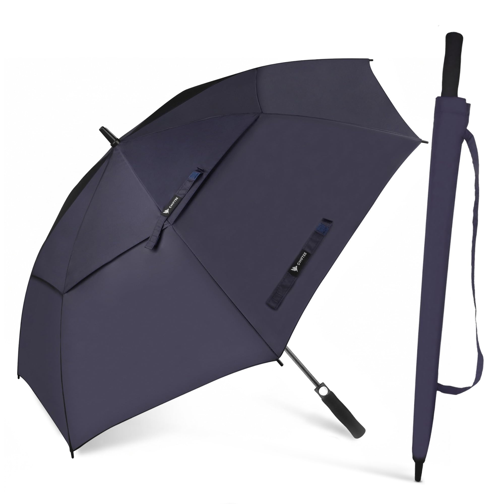 SWIFTEE 60 Inch Golf Umbrella – Automatic One Push Open, Windproof Double Layer Vented Canopy, 280T Waterproof Pongee, 8 Rib Fiberglass Frame, UV Protection, Golf Cart Compatible (Navy, 60 Inch)