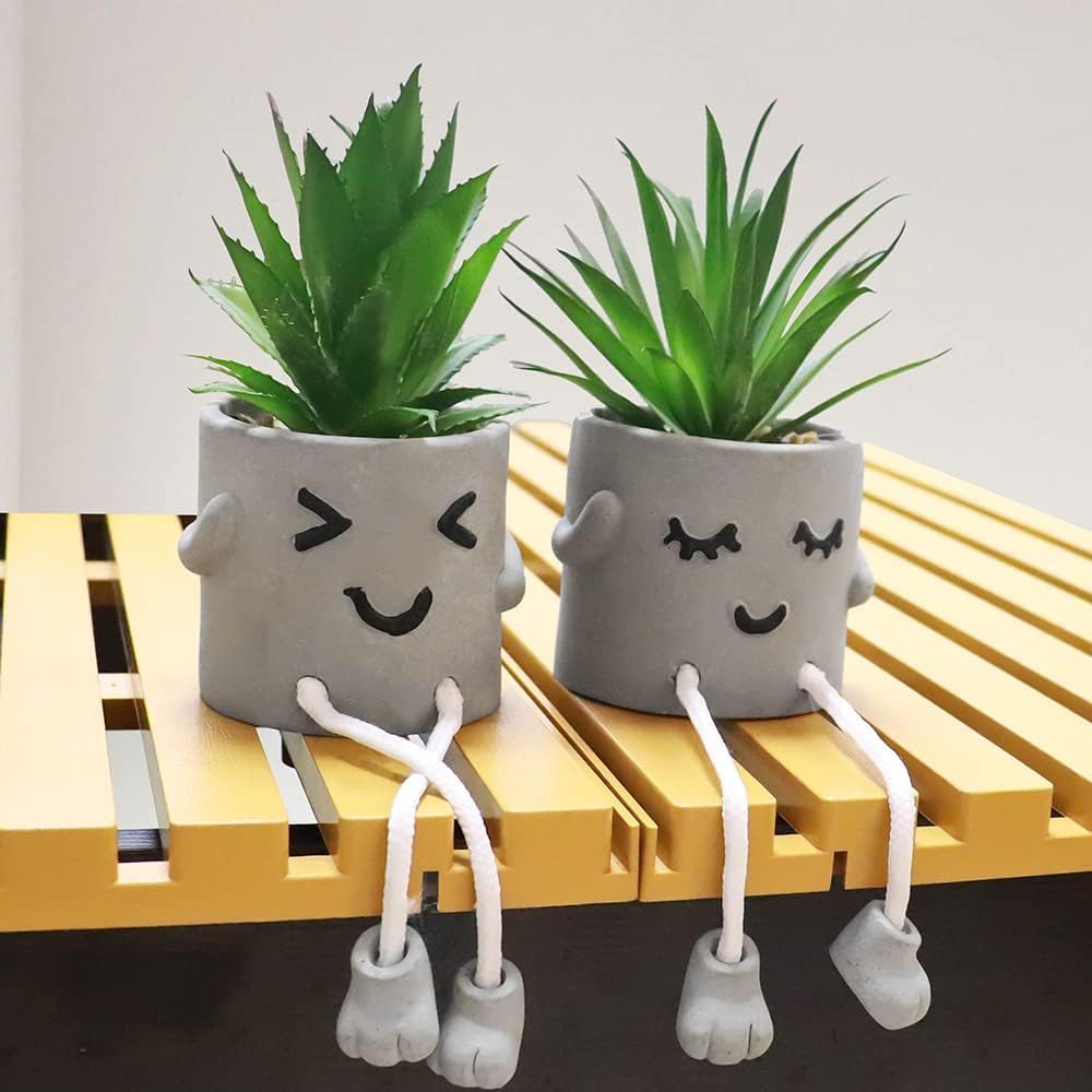 MAKHOT Lot de 4 Plantes succulentes artificielles créatives avec Pot de Ciment, Petites Plantes Grasses artificielles pour décoration de Salle de Bain, Mini Plantes succulentes Mignonnes à Suspendre