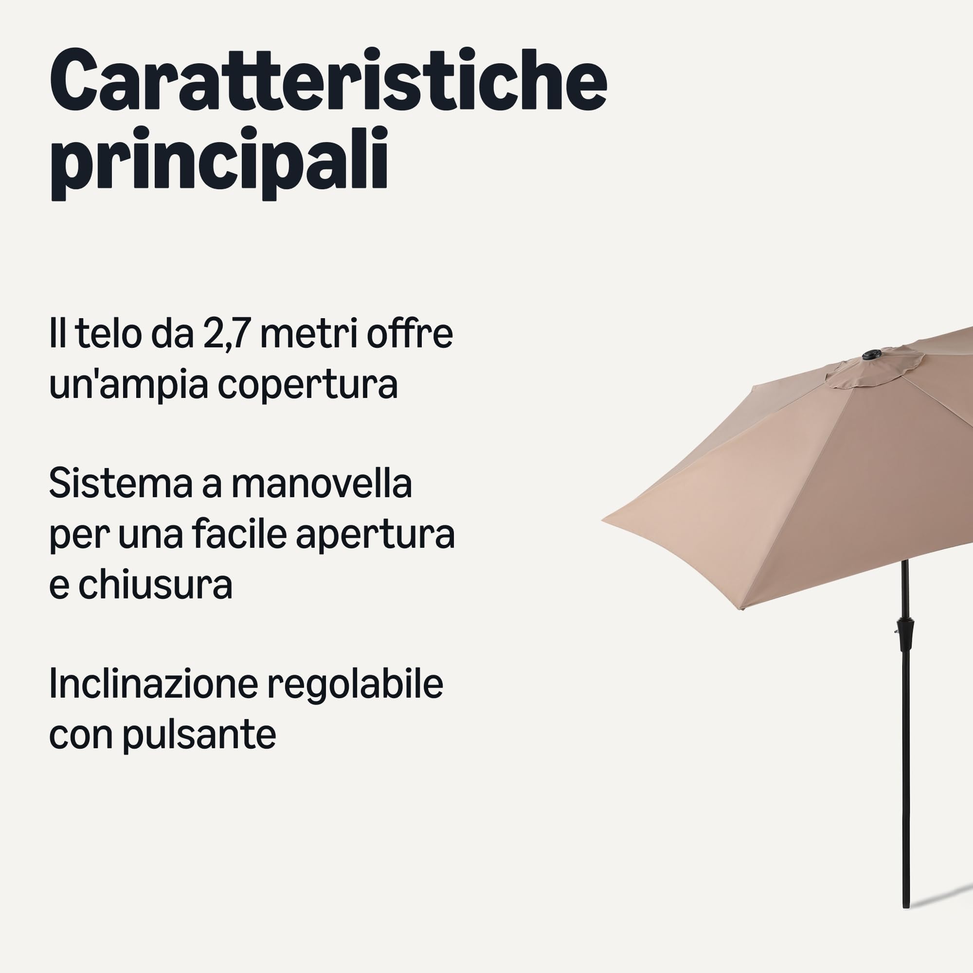 Amazon Basics - Ombrellone da Giardino, Sollevatore a manovella e Pulsante inclinabile, 274cm, Marrone Chiaro