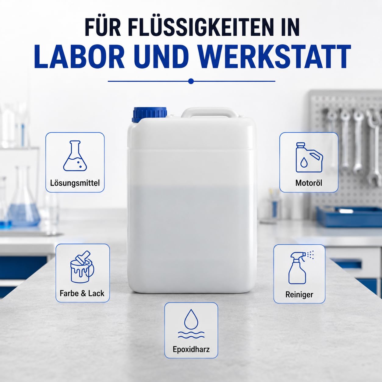 POSH Bidón de 10 x 10 l con tapón de rosca, recipiente transparente de polietileno de alta densidad para líquidos de agua y aceite, hermético y apilable, juego de bidón de plástico para el hogar