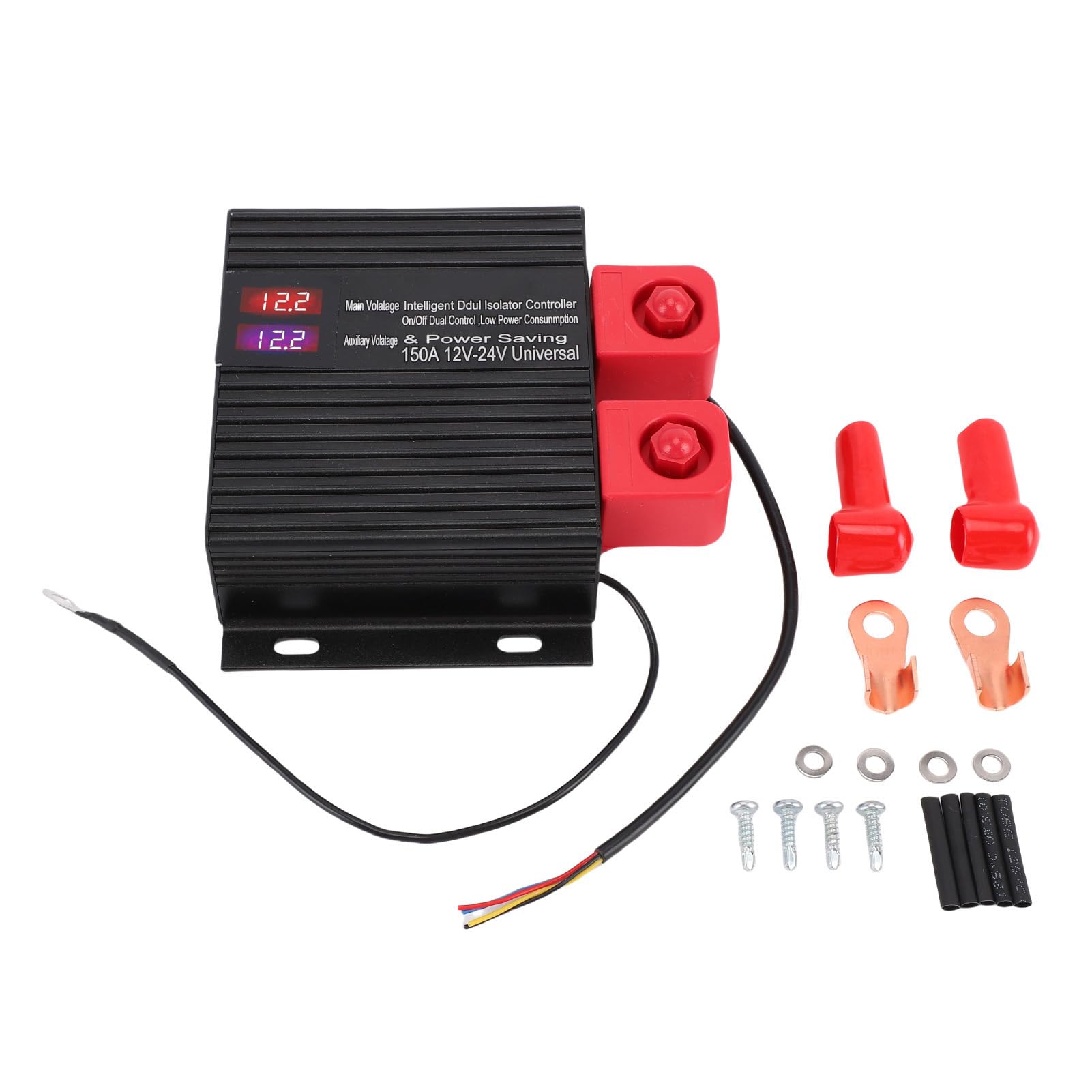 RiToEasysports Aislador Inteligente de Batería Dual, VSR Inteligente de 12 V 24 V en Aleación de Aluminio, Pantalla de Voltaje LCD, Desconexión Automática de 5 Segundos, Arranque de Emergencia, para