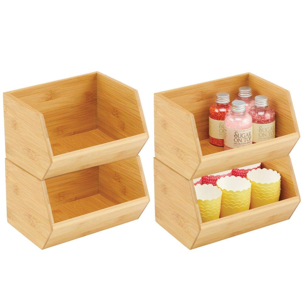 Buy mDesign Stackable Storage Boxes MultiPurpose Wooden Storage Boxes for Kitchen Cupboard