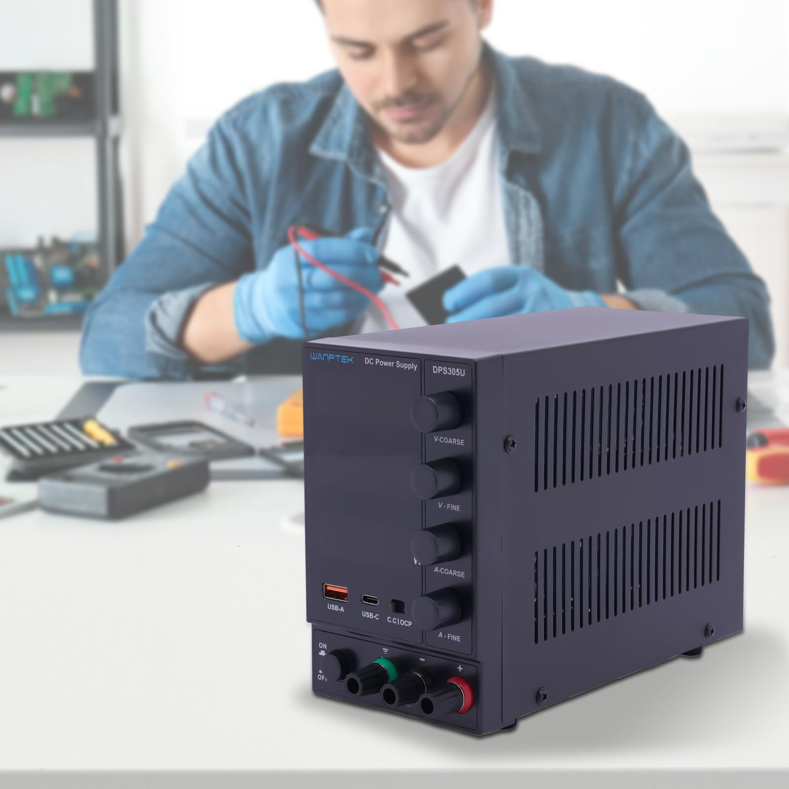 Fuente de alimentación de laboratorio (30 V, 5 A, regulable), con función de carga rápida USB, DC Power Supply