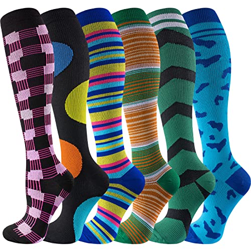 Image of cerpite Compression Socks for Women & Men 6 Pairs Knee High Compression Socks 20-30 mmhg Best for Running,Nurse,Travel