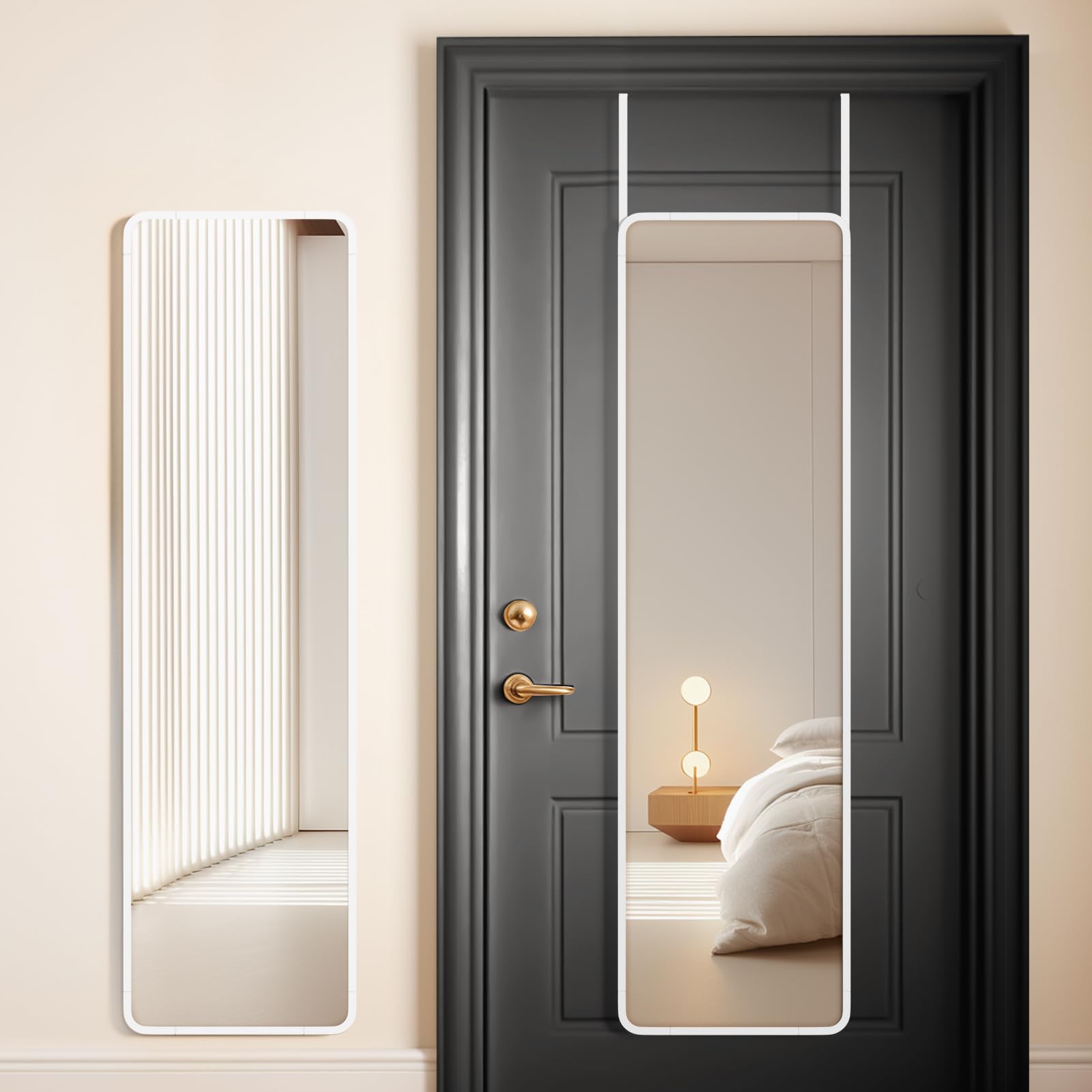 Warmiehomy Over Door Mirror Full Length, White Wall Mounted Mirror, 28x118cm Rectangular Metal Framed Long Mirror for Living Room or Dressing Bedroom — image 1