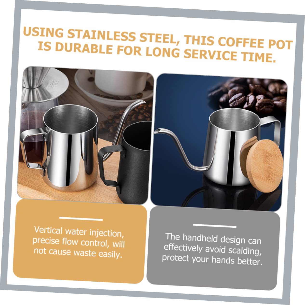 GRIRIW Coffee Pot Handheld Hand Drip Kettle Stovetop Whistling Kettle Drip Coffee Maker Small Electric Kettle Camping Kettle Pouring Kettle Whistling Teakettle Silver Stainless Steel