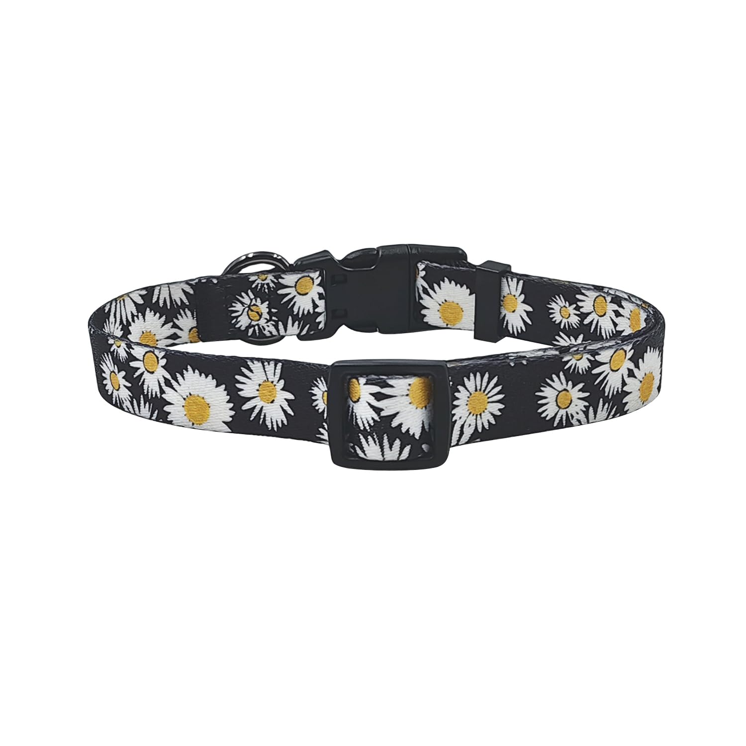 Olahibi Basic Dog Collar, Soft and Durable Polyester Material, Adjustable Length, for Large Dogs.(L, Black Daisy) - Image 2