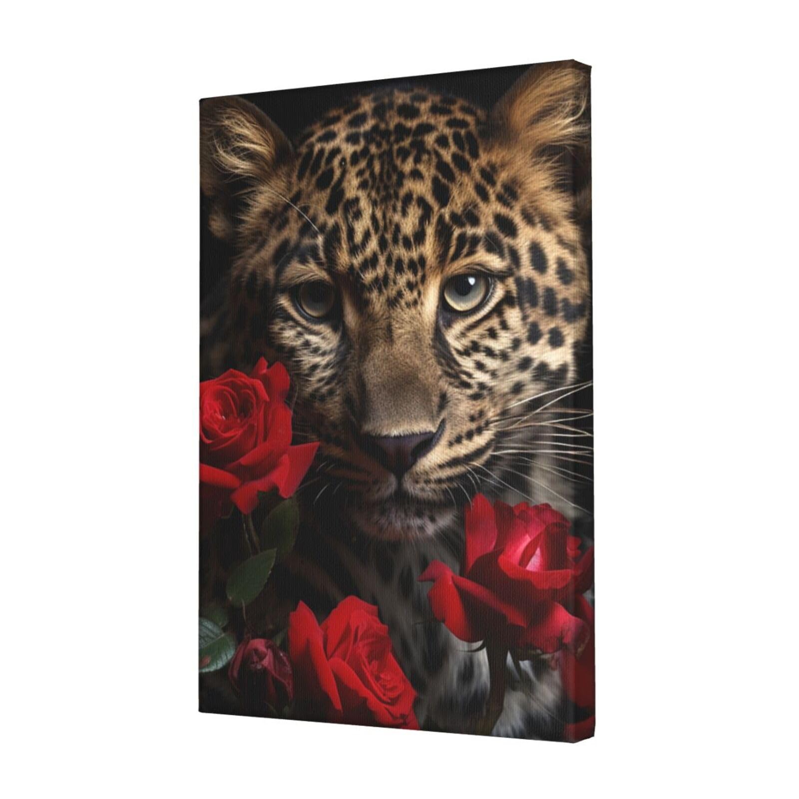 KLOPH Rose Leopard Canvas Wall Art for Living Room 12"x18" Modern Artwork Painting for Bathroom Hanging Canvas Prints Aesthetic Wallart for Bedroom Kitchen Office Wall Decor