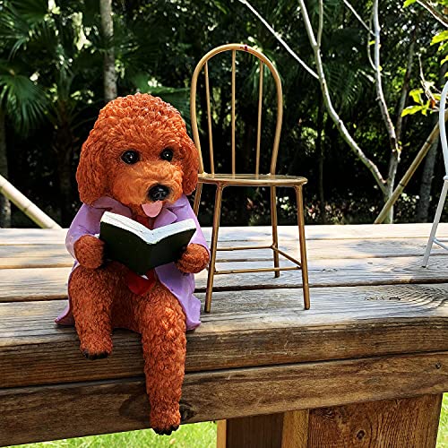 iRonrain Chaise en Fer Statues De Jardin Chiot, Chien en Peluche Mignon Assis sur des Chaises en Métal d'art Figurine Sculpture pour Plante D'extérieur Rack Bureau Décoration D'intérieur (Brown) Cover