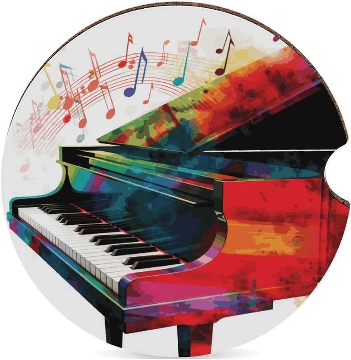Car Coasters Colorful Piano Keyboard Music Car Cup Holder Pads Non-Slip Durable Cup Holders 2 Pack Drink Coasters Rubber Car Cup Mat Universal Car Interior Accessories for Most Vehicle, 1PCS