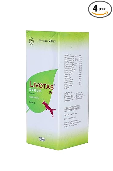 Livotas Pet Syrup Herbal Liver Tonic,200ml Dog Liver Supplement (Pack of 4) ALP Combo for Dog & cat