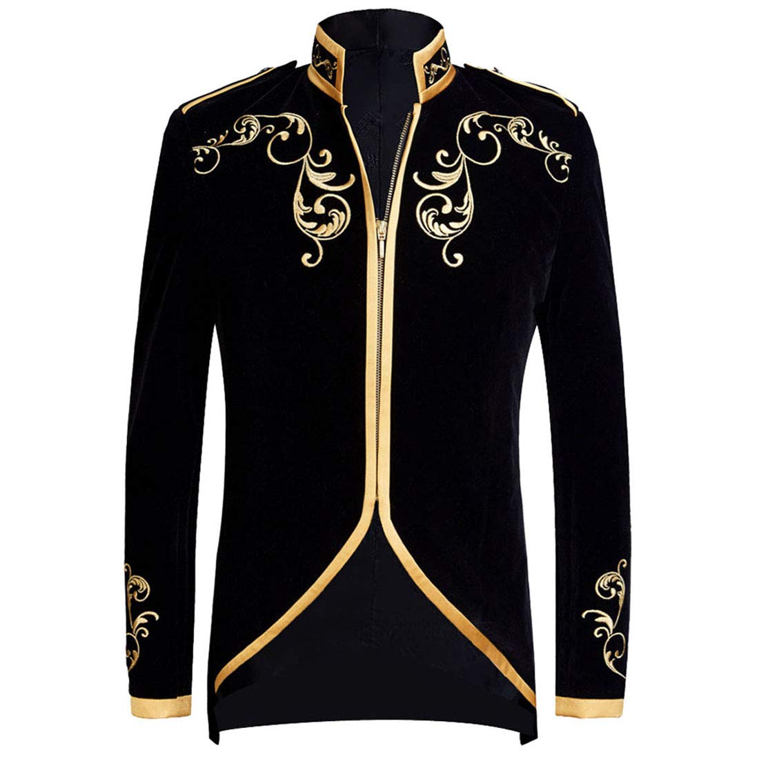 Mens Stylish Court Prince Black Velvet Gold Embroidery Blazer Suit Jacket