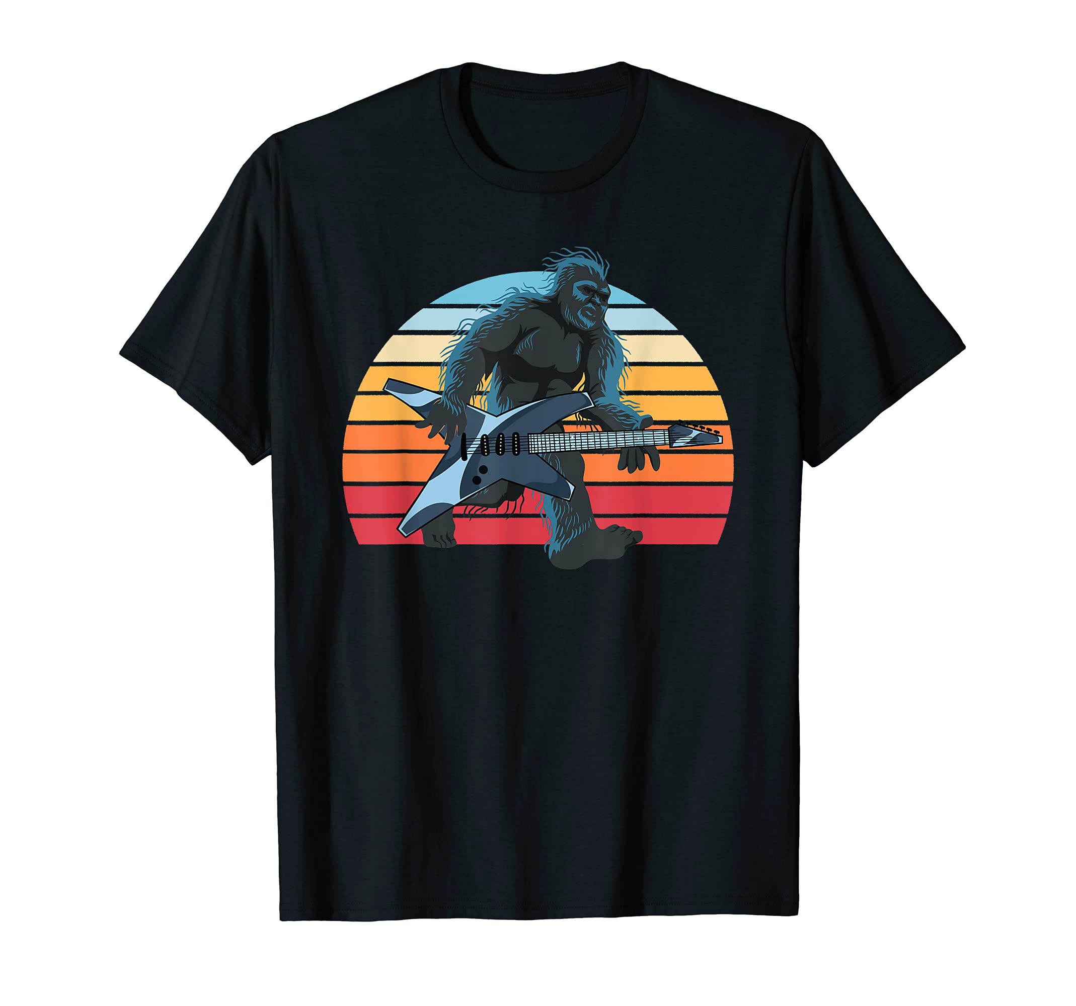 Cryptid Music Yeti Guitarist Sasquatch Bigfoot Retro Guitar T-Shirt, Black