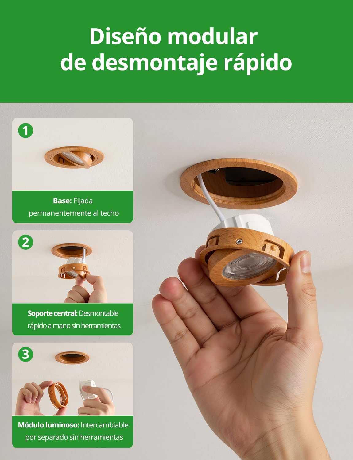 HOMEOW Focos Led Interior Techo Regulable Ojos de Buey Led IP44 Baño | Downlight Led 230V Dimmable Madera, Foco Empotrado Techo Led 72mm - 80mm 5W Cocina, Pack of 10 + 1 LED reemplazable
