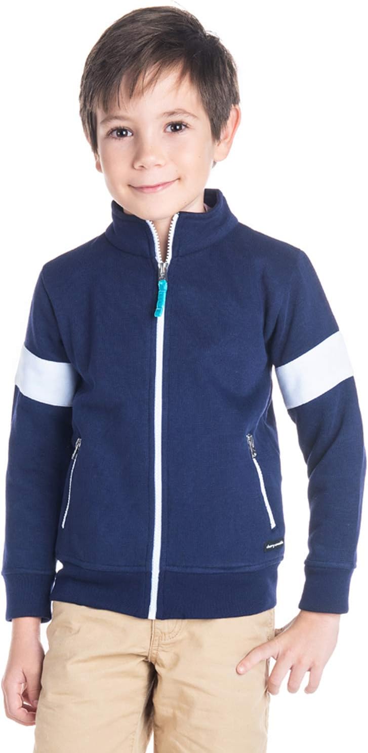 Navy Blue Solid Fleece Cotton Blend Boys & Girls Casual Band Winter Warm Insulated Zipper Sports Sweatshirt (7L-SWSHRT-2259)