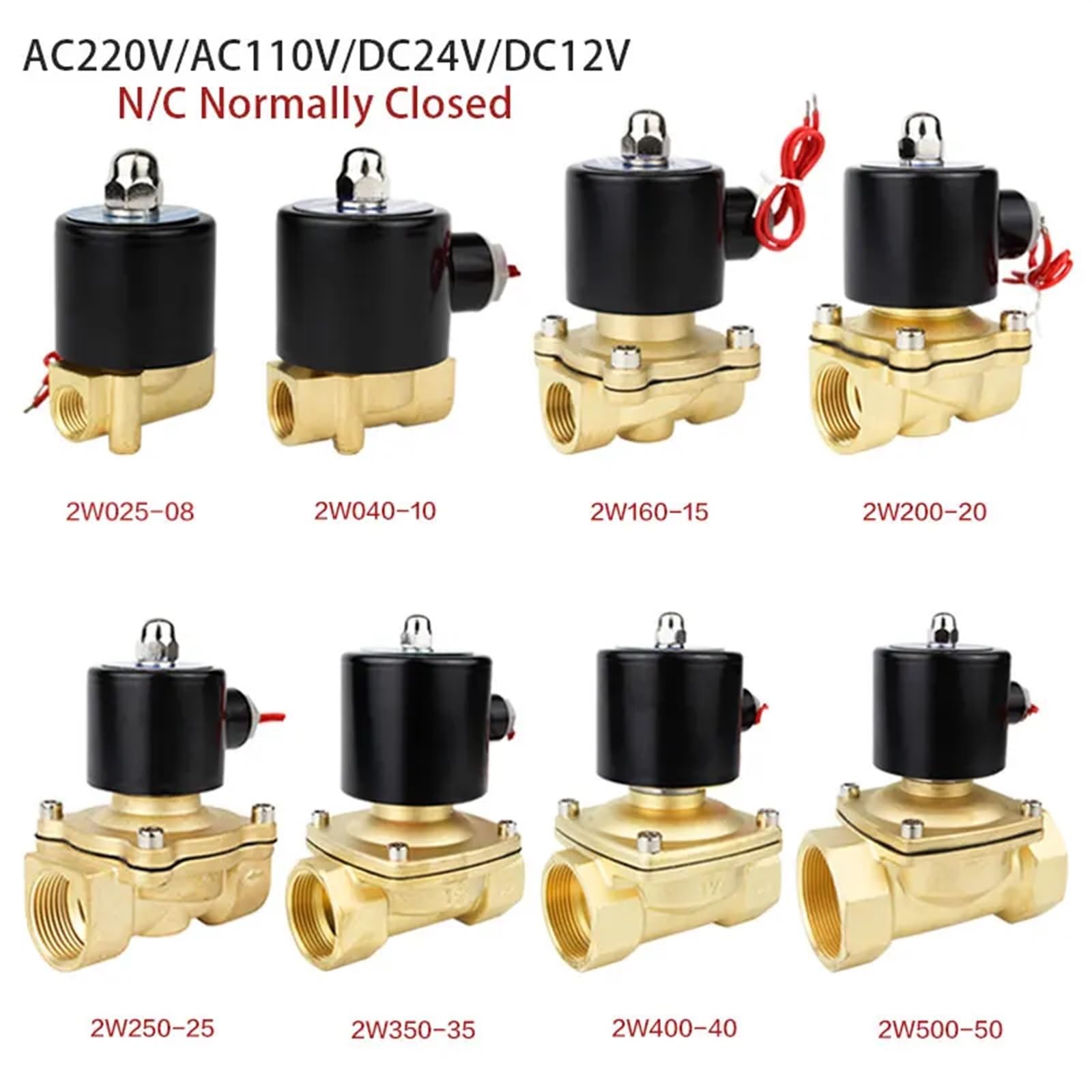Electroválvula neumática Normalmente Cerrada, 1/4", 3/8", 1/2", 3/4", 1", 1-1/2", BSP Hembra, 12 V, 24, 110, 220, for Agua, Aceite y Aire(45659,BSPP FEMALE-DC12V)