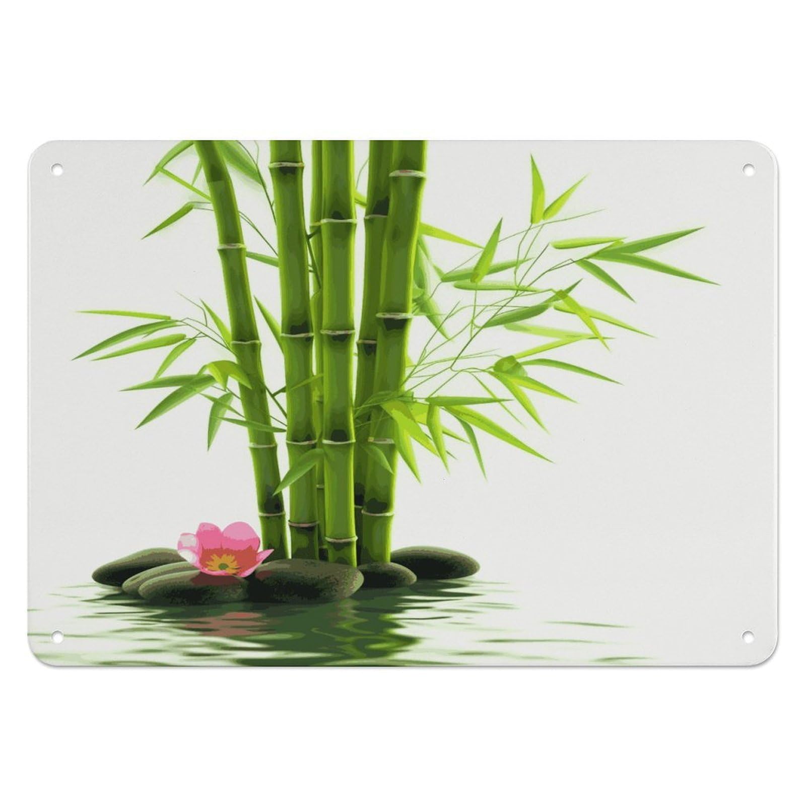 Fekiloot Style Green Bamboo Lotus Wall Decor Iron Painting Metal Sign