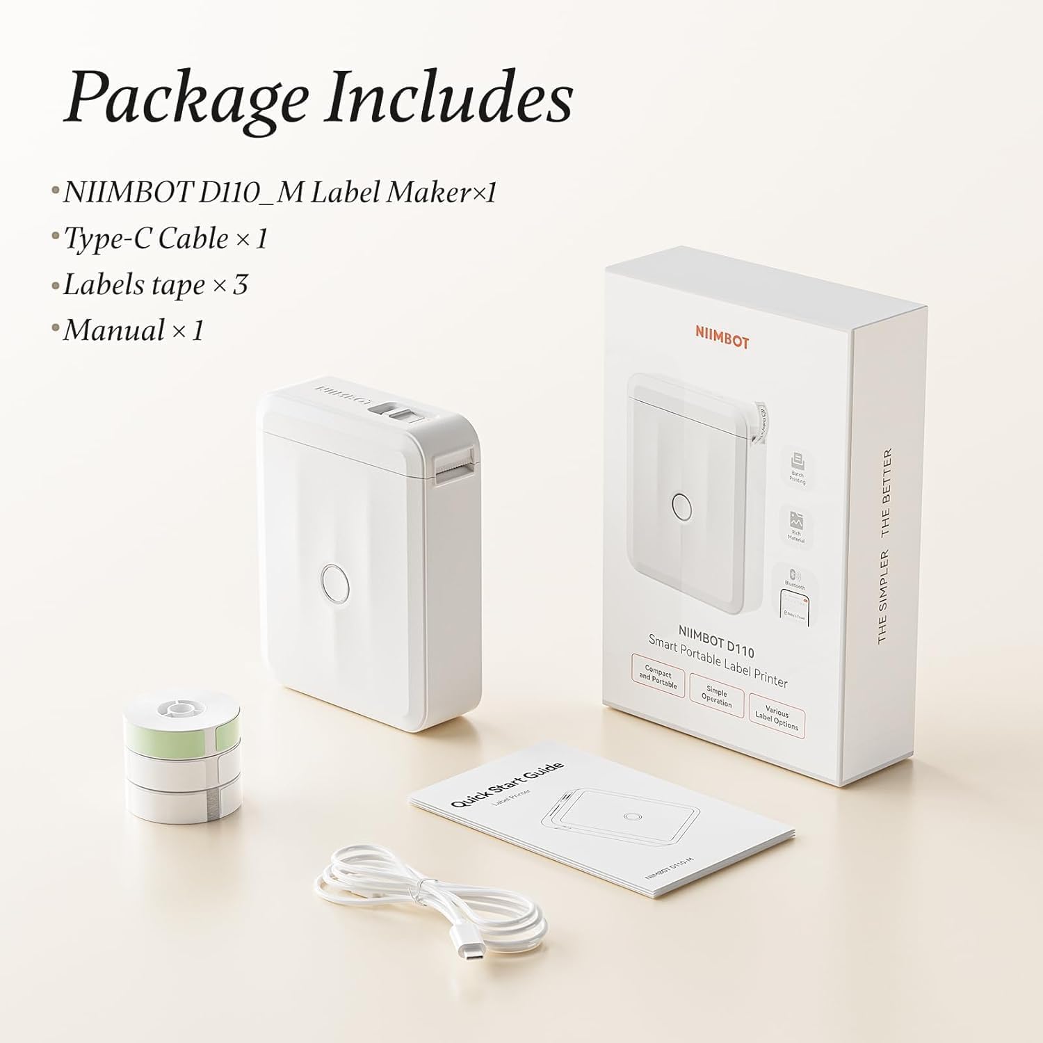 NIIMBOT D110 Mini Etichettatrice con 3 rotolo Etichette, Stampante di Etichette Bluetooth, App Versatile con 60+ Caratteri e Oltre 1000+ icone, per Organizzare Casa, Cucina, Scuola e Ufficio