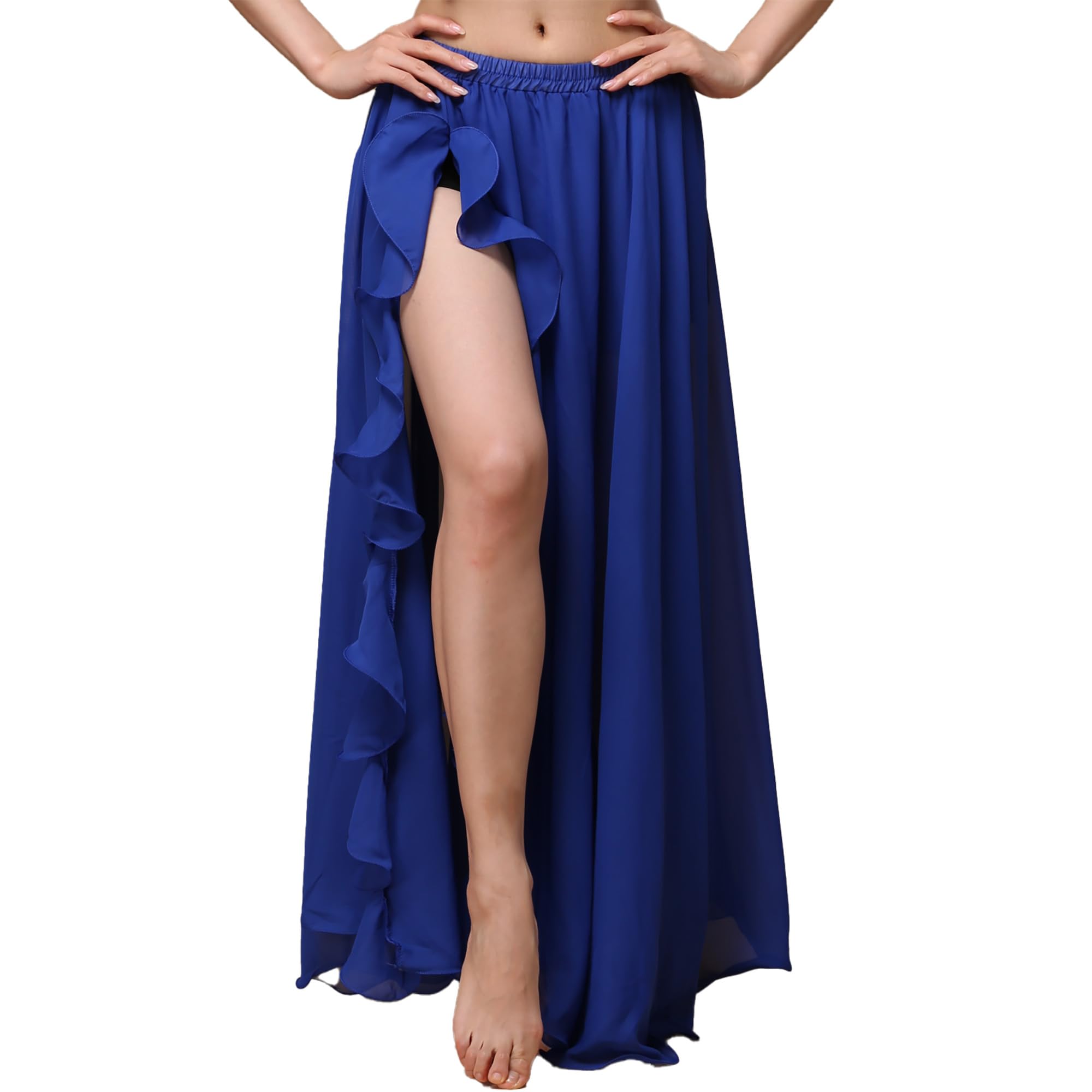 MUNAFIE Damen Langer Rock mit Schlitz Bauchtanz Tanz Chiffon
