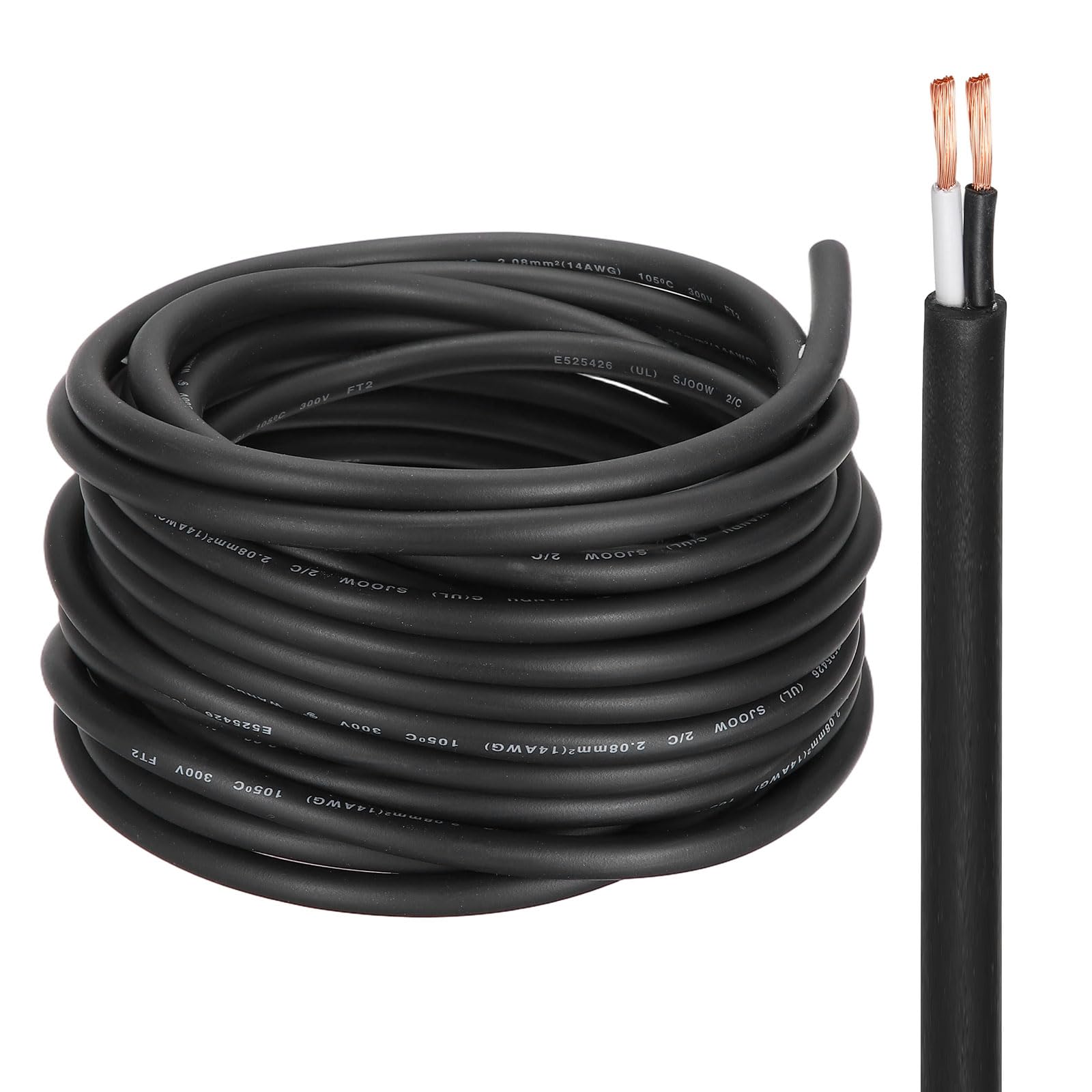 QUARKZMAN Cable Eléctrico SJOOW Calibre 14 2 Conductores 50 Pies 14 AWG Cable De Potencia Portátil 300V Para Generadores Luces LED Cargadores De Baterías Cable De Extensión Flexible