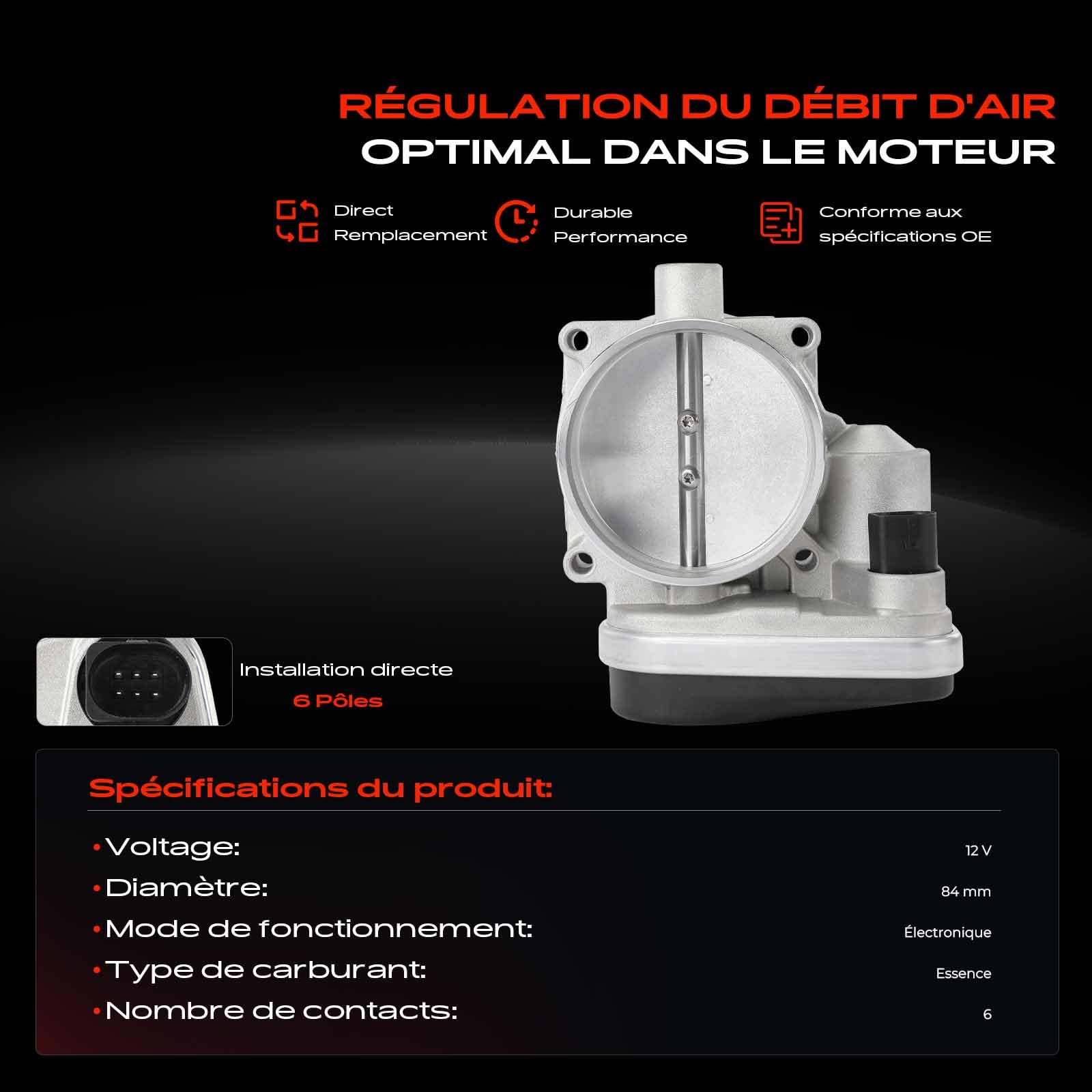 Frankberg Papillon des gaz électrique à 6 broches 13547535308 | Compatible avec: Série 6 Cabriolet E64, Série 6 E63, Série 7 E65 E66 E67, X5 E70, Série 5 E60, Série 5 Touring E61