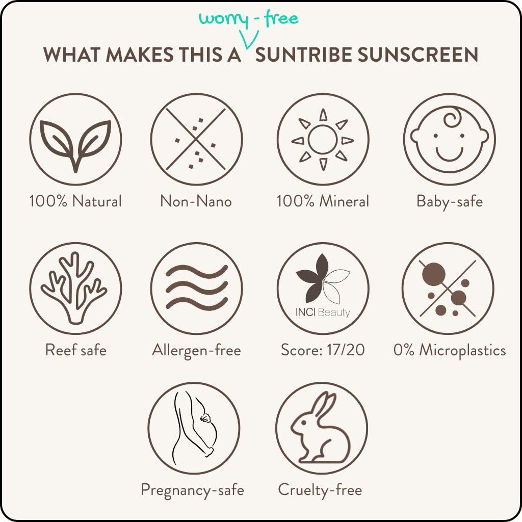 Suntribe Mineralny ekologiczny krem przeciwsłoneczny SPF 30 – ciało i twarz – wolny od nanopowłoku tlenek cynku (mineralny filtr UV) – Reef safe/ryfowany – 8 składników – wodoodporny (100 ml)