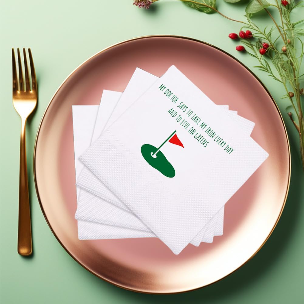Funny Golf Ball Cocktail Napkins 50Pcs My Doctor Says To Take Iron Every Day Live On Greens Disposable Napkins For Golfer Country Club Cave Bar Gift Party Table Decor 5 x 5 2-ply (My Doctor)