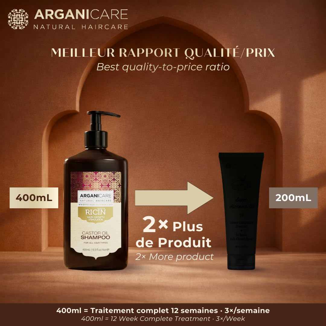 Arganicare Champú crecimiento cabello aceite ricino argán orgánico 400 ml