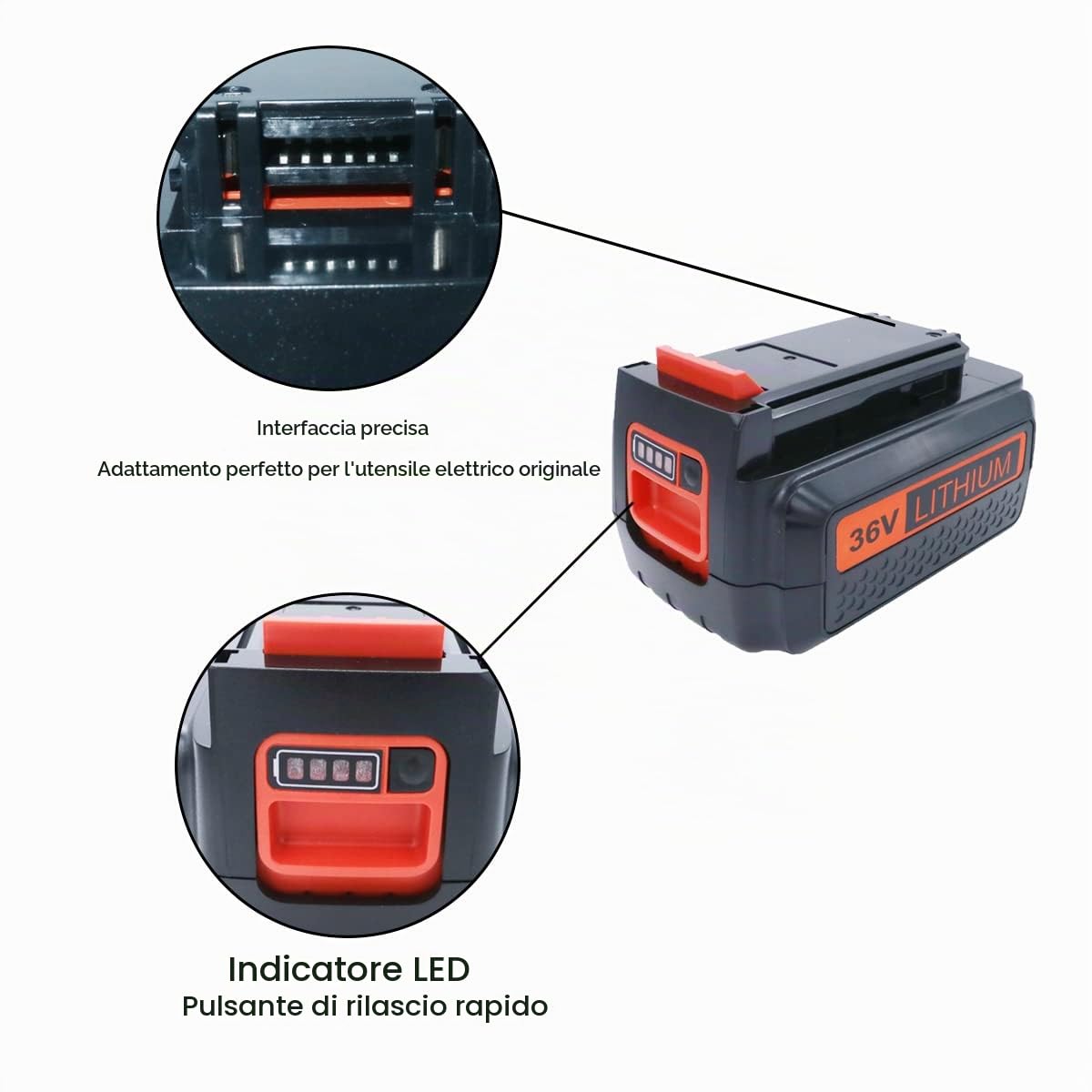 batteria 36V 2.5Ah sostituire per Black Decker BL20362-XJ BL20362 BL2536 BL2036 BL1536 LBX2040