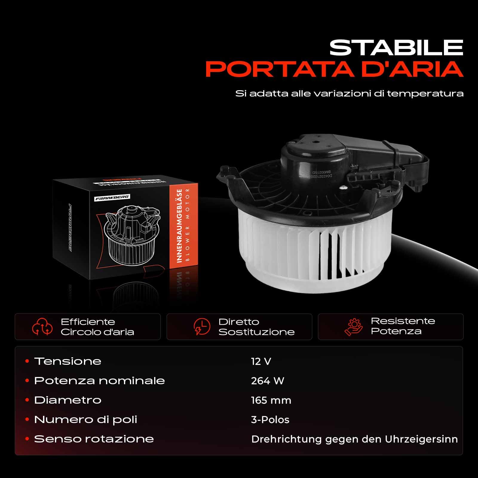 Frankberg Motore del ventilatore Ventilatore del riscaldamento Compatibile con A4 Avant 8K5 Q5 8RB A4 8K2 A5 8T3 A5 Spotback 8TA Replace# 8K182 0021B