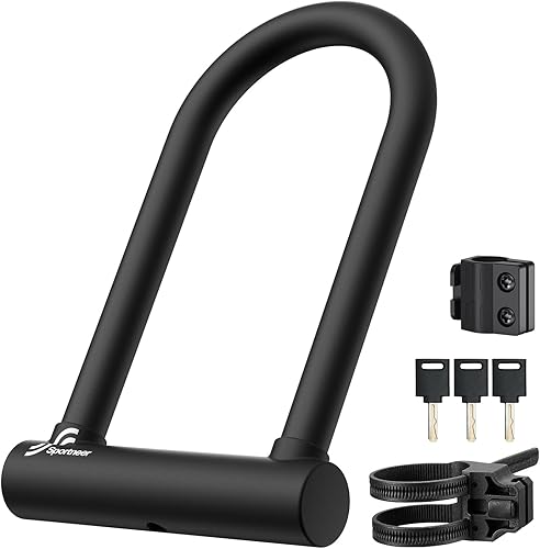 Miniatura 6 de Sportneer Candado de bicicleta  Cerradura de bicicleta antirrobo resistente de 0.709 in con 3 llaves  Cerraduras en U para bicicleta con soporte de