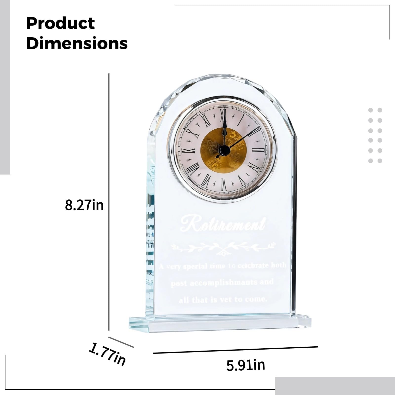 Generisch Reloj de mesa de cristal para mujer, estilo europeo, diseño de media hoja, con números romanos, grabado personalizado, decoración del salón