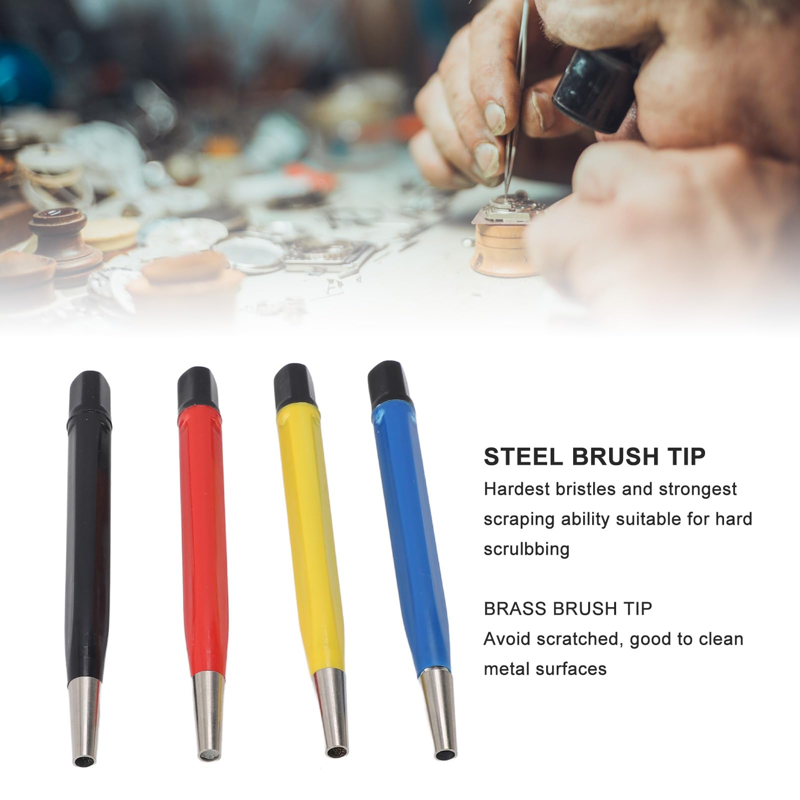 Kratzbürsten-Stift-Set, 4-teilig, Vorbereitende Schleifbürste Im Stiftstil mit Stahl-Messing-Fiberglas-Nylon und Verstellbaren Spitzen Zum Entfernen von Korrosion und Rost, Schmuck