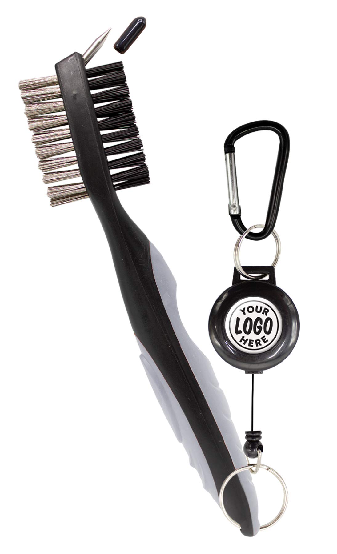 Golf Brush Custom Logo - Personalized Golf Club Brushes - Your Logo (Silver-Black)